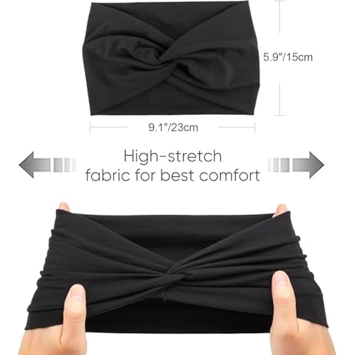 Turban Headbands for Women Wide Head Wraps Knotted Stretchy Knotted Twist Soft Cotton Headbands, Non-Slip Fashion Hair Bands for Women Yoga, Workout, Running. (Black) - Image 5